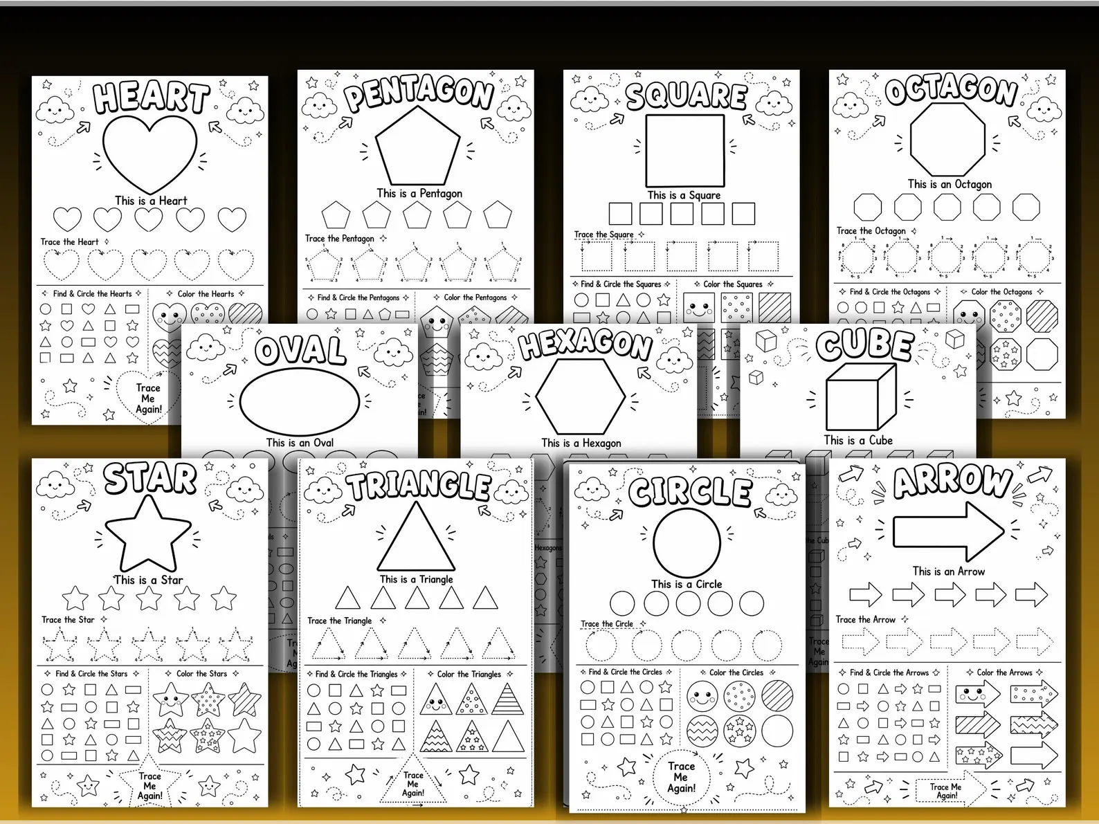 CuteLearner printable Preschool Shapes Worksheets For Kids, Shape Recognition Activities, Kindergarten Math Worksheets, Fine Motor Skills — Tracing Worksheets, — preview 7